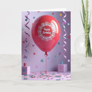 Freudige Roter-Ballon-Geburtstagskarte Karte