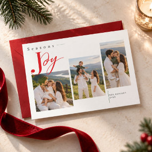 Freudige Weihnachtszeit Chic Rot Script 3 Foto Wei Feiertagskarte