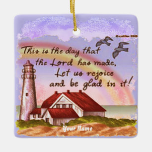 Freudiger christlicher Leuchtturm-Schmuck Keramikornament
