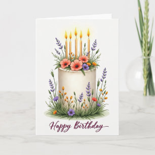 Freudiger floraler Kuchen-Geburtstagskarte Karte
