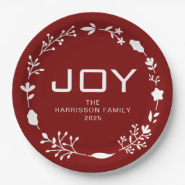 Freudiger floraler Weihnachtskranz Familie benutze Pappteller