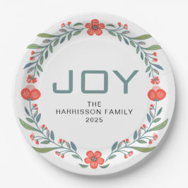 Freudiger floraler Weihnachtskranz Familie benutze Pappteller
