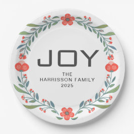 Freudiger floraler Weihnachtskranz Familie benutze Pappteller