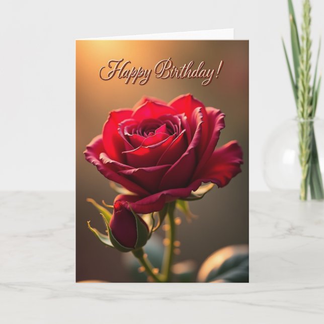 Freudiger Geburtstag Roter Blüten Karte (Vorderseite)