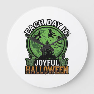 Freudiger Halloween-Spook-Haus-Hexen-Katze jeden T Große Wanduhr