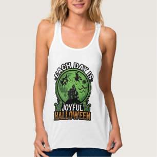 Freudiger Halloween-Spook-Haus-Hexen-Katze jeden T Tank Top