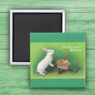 Freudiger Osterhase und Schubkarre-Magnet Magnet