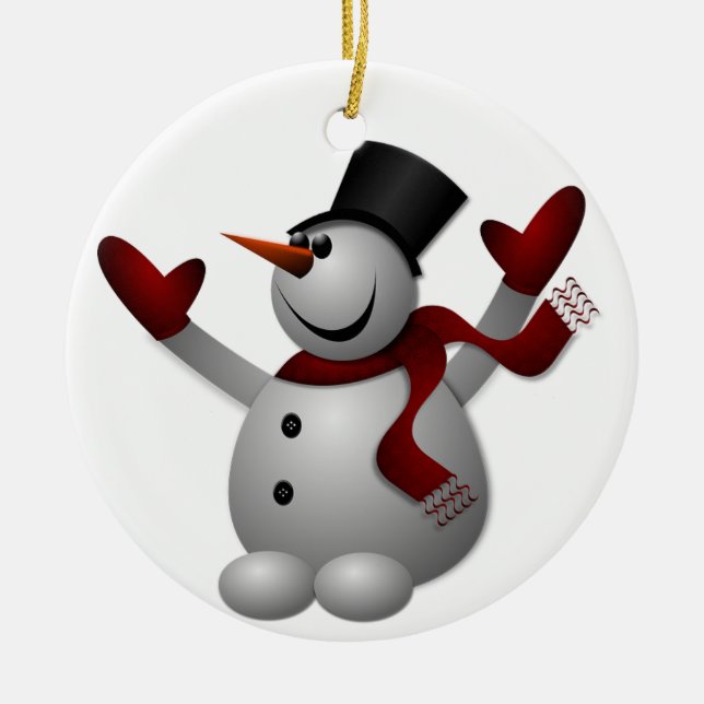 Freudiger Schneemann Keramik Ornament (Vorne)