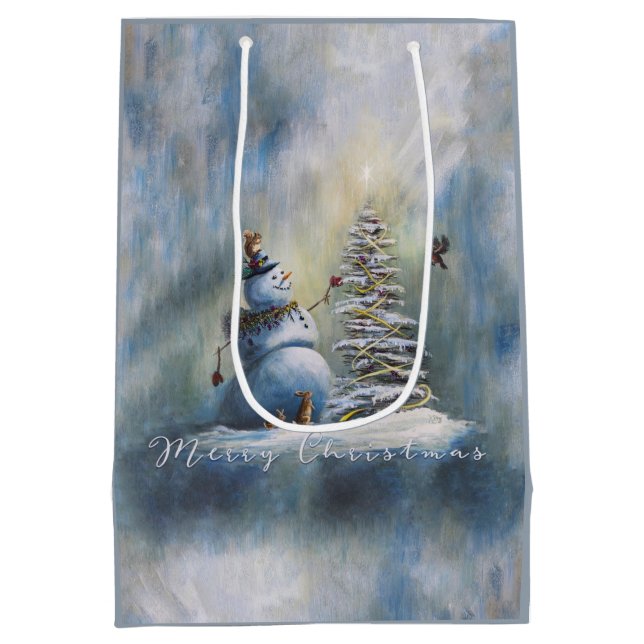 Freudiger Schneemann Mittlere Geschenktüte (Rückseite)