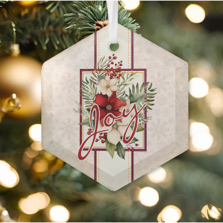 Freudiger Schriftzug Blumenstrauß Weihnachten Ornament Aus Glas