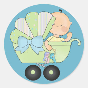 Freudiges Baby-Babyparty+Cute Baby Buggy/Blau Runder Aufkleber