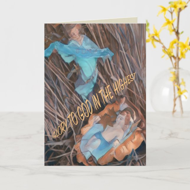 Freue dich, der Heiland ist mit Engel & Jesuskind  Karte (Gelbe Blume)