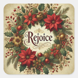 FREUE DICH VINTAGE WEIHNACHTS-POINSETTIE RELIGIÖS QUADRATISCHER AUFKLEBER