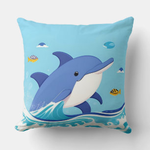 Freuen Sie sich auf Cartoon Dolphin Schwimmen in b Kissen