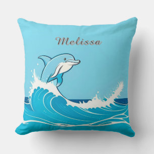 Freuen Sie sich auf Cartoon Dolphin Schwimmen in b Kissen
