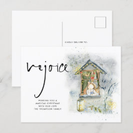 Freuen Sie sich auf das Weihnachtsmädchen im Fenst Postkarte