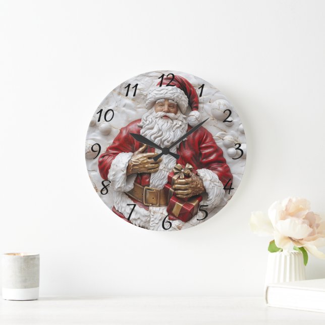 Freuen Sie sich auf den Weihnachtsmann mit Geschen Große Wanduhr (Zuhause)