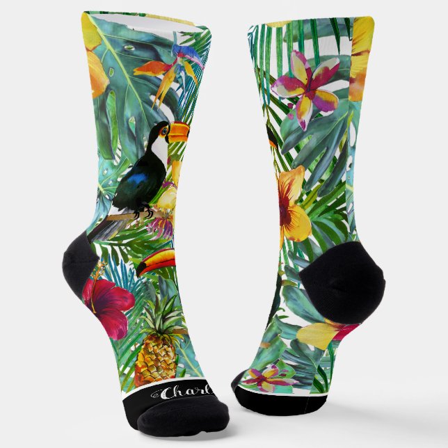 Freuen Sie sich auf tropische Flora mit Toucans Socken (Gewinkelt)