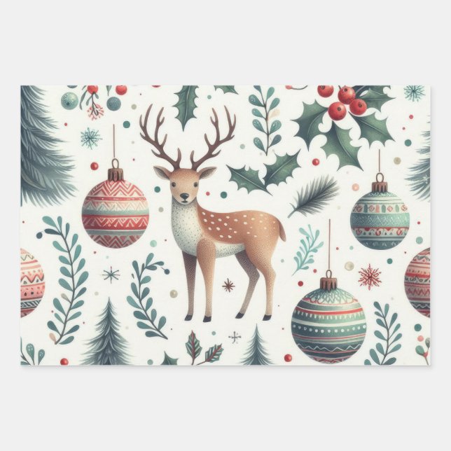 Freuen Sie sich auf Weihnachten und Berries Geschenkpapier Set (Vorderseite)