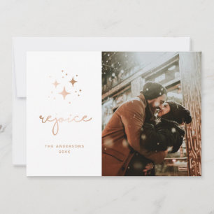 Freuen Sie sich. Weihnachtskript-Foto Hol Feiertagskarte