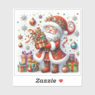 Freuer Weihnachtsmann mit farbenfrohen Geschenken Aufkleber