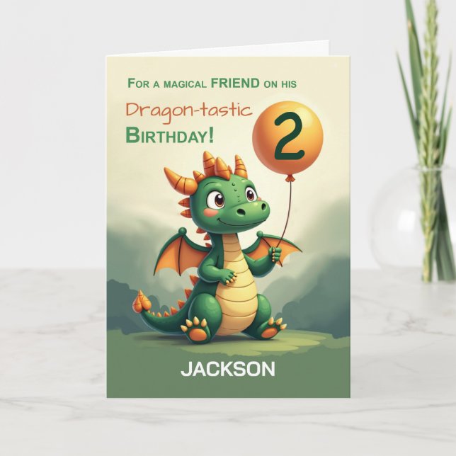 Freund 2. Geburtstag Niedlich Dragon Personalize B Karte (Vorderseite)