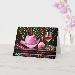 Freund Alles Gute zum Geburtstag Cowgirl Hut Wein Karte
