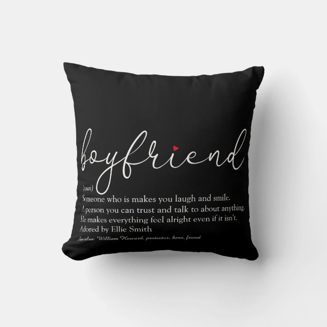 Freund Definition Stylish Script Rot Herz Liebe Kissen (Vorderseite)