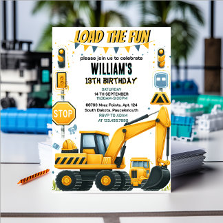 Freund Junge Einfache Bauwagen 5. Geburtstag Einladung