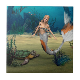 Freund-Meerjungfrau und Schildkröte Fliese
