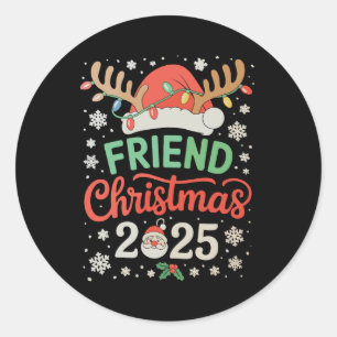 Freund Weihnachten 2025 Santa Rentier Xmas Lichter Runder Aufkleber