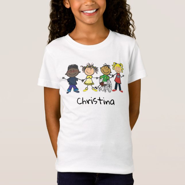 Freunde - Cartoon Stil Kinder halten Hände T-Shirt (Vorderseite)