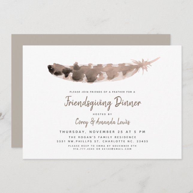 Freunde eines Party der Feder-| Friendsgiving Einladung (Vorne/Hinten)