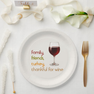 Freunde, Essen, Truthahn und Wein Moderne Thanks Pappteller