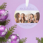 Freunde für das Leben Foto violette Namen Keepsake Ornament<br><div class="desc">Ein Geschenk für Ihre besten Freunde zu Geburtstagen,  Weihnachten oder einem besonderen Ereignis. Text: Friends for Life,  geschrieben mit einem trendigen handgeschriebenen Stil-Skript. Personalisieren und verwenden Sie Ihr eigenes Foto und Ihre eigenen Namen. Ein trendiger violetter,  lavenderfarbener Hintergrund.</div>