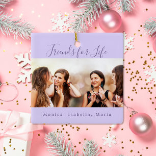 Freunde für das Leben violettes Foto Namen Keepake Keramikornament