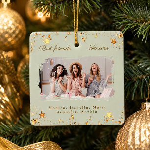 Freunde für immer Foto sagegrün goldene Sterne Keramikornament