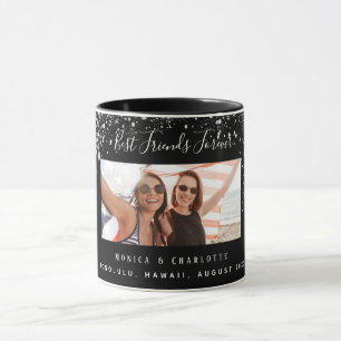 Freunde für immer Foto Schwarz-Silber-Glitzer-Name Tasse