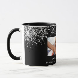 Freunde für immer Foto Schwarz-Silber-Glitzer-Name Tasse