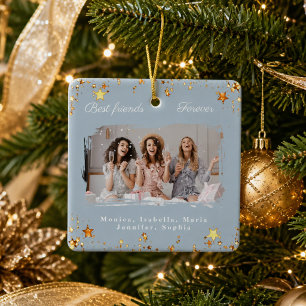 Freunde für immer Foto staubig blau goldene Sterne Keramikornament