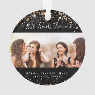 Freunde für immer schwarzes Gold Glitzer Name Foto Ornament