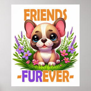 Freunde für immer Wortspiel. Süßer französischer B Poster