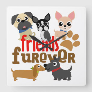 Freunde Furever Hunde Welpen Quadratische Wanduhr