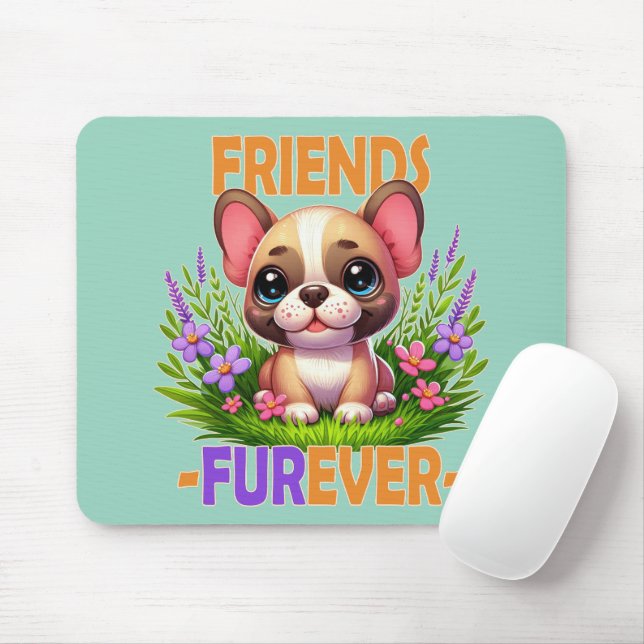 Freunde Furever Pun. Niedlicher Bulldog-Hündchen Mousepad (Mit Mouse)
