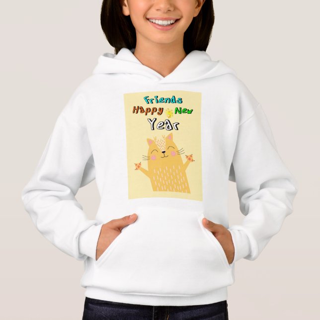 Freunde glücklich Neues Jahr 1 Januar Katze Neujah Hoodie (Vorderseite)