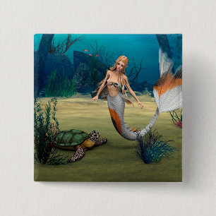 Freunde Mermaid und Turtle Button