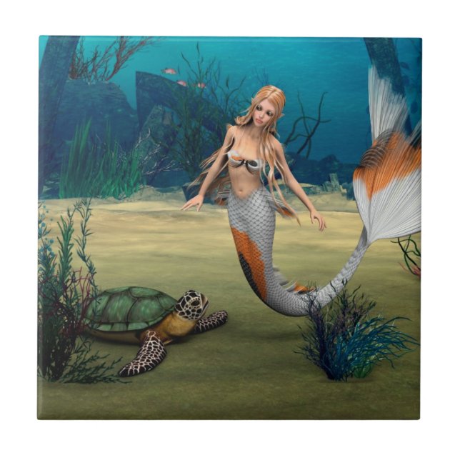 Freunde Mermaid und Turtle Fliese (Vorderseite)
