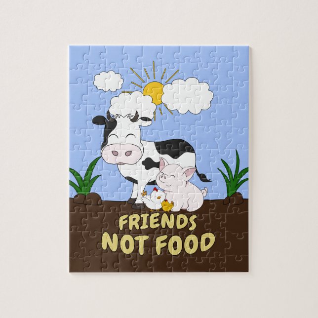 Freunde ohne Nahrung - Niedliche Kuh, Schwein und  Puzzle (Vertikal)