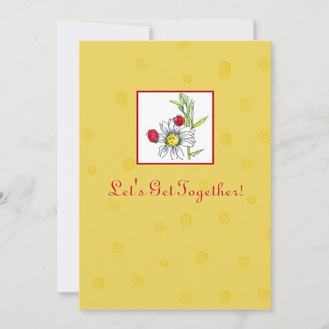 Freunde Party Einladung Red Ladybug Daisy Blume (Vorderseite)