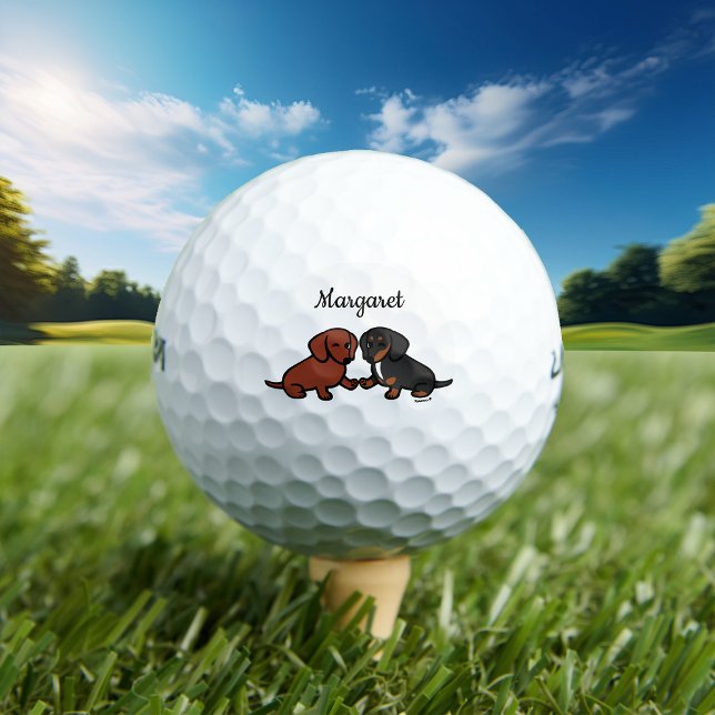 Freunde personalisierter Dackel Golfball (Dachshund Friends Golf Balls for Dachshund Owners!  Personalized and cute doxie cartoon design.)